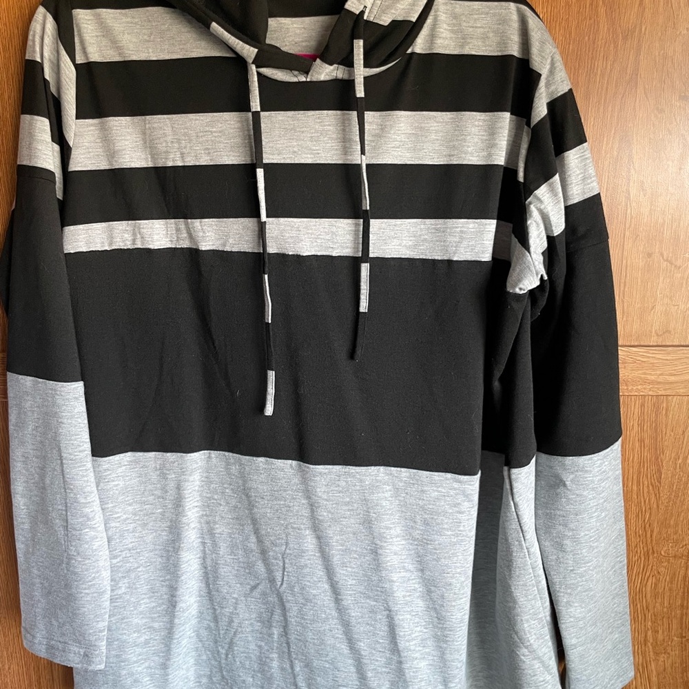 Black and Gray Striped Hoodie